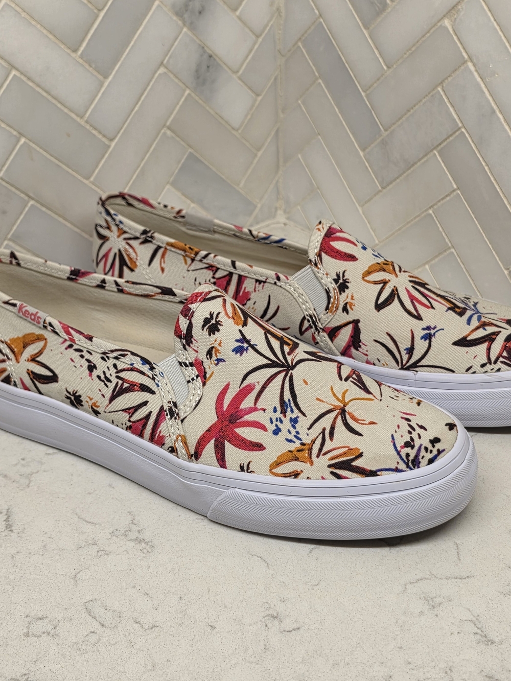 Keds Women’s Floral Slip-On Canvas Sneakers in Ivory